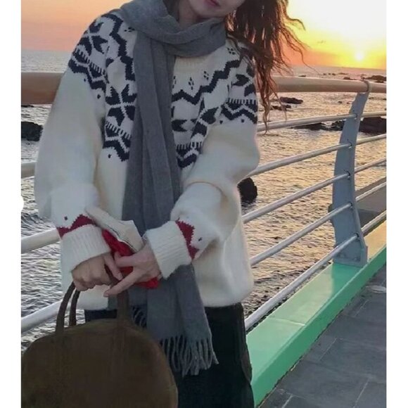 Rainy Studio Fair Island Super Thick Nordic Harajuku Print Sweater Medium NWOT - Picture 4 of 10